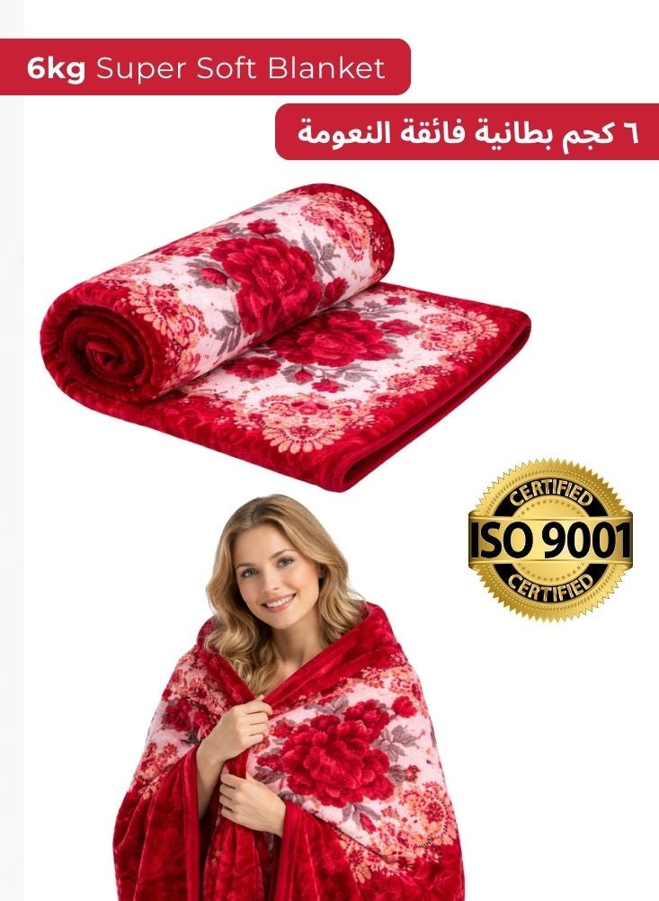 Premium 6kg Super Soft Red Floral Blanket – Thick Luxury Winter Mink Blanket - Image 1